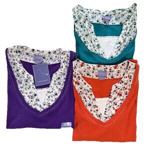 Lot Of 3 Women Layered Look Tops Floral Scoop Neck 3/4 Sleeve Cottagecore Size M